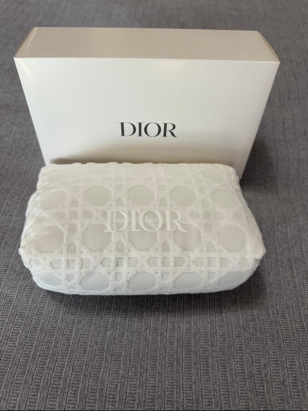 Dior White Textured Cosmetic Bag NWT - Picture 2 of 8